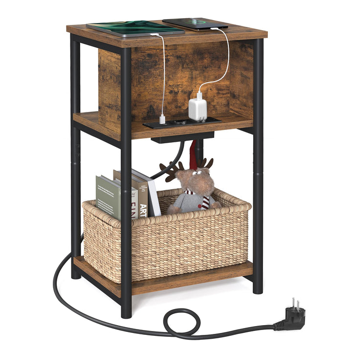 VASAGLE Beistelltisch, Nachttisch mit Steckdose, schmal, 2 AC-Anschlüsse, 2 USB-Anschlüssen, 30 x 34