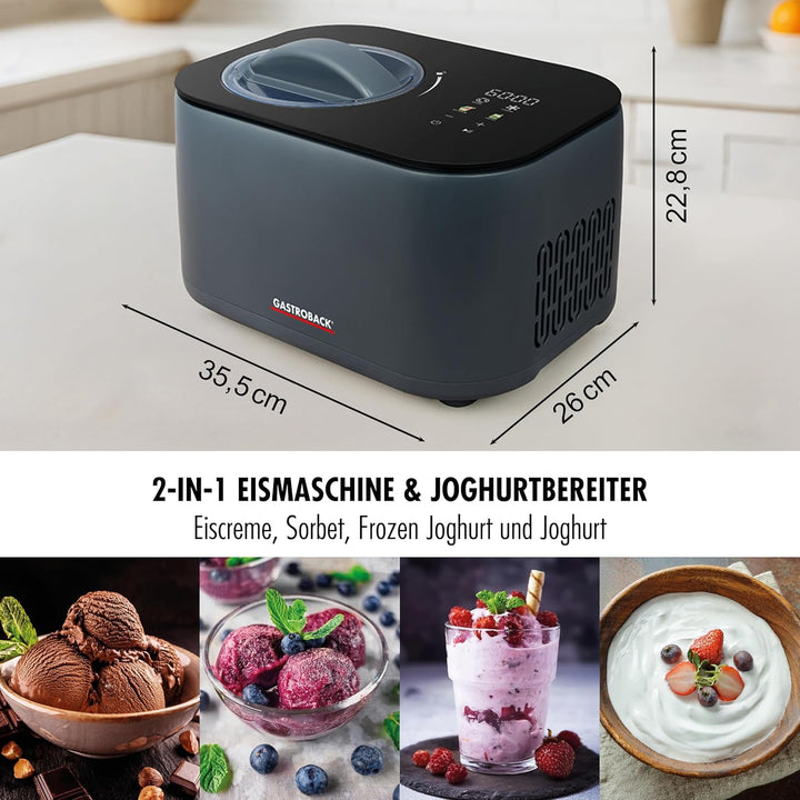 GASTROBACK Mini Eismaschine mit Kompressor 2-in-1 Eis und Joghurtmaschine für Zuhause 100 Watt Eiscr