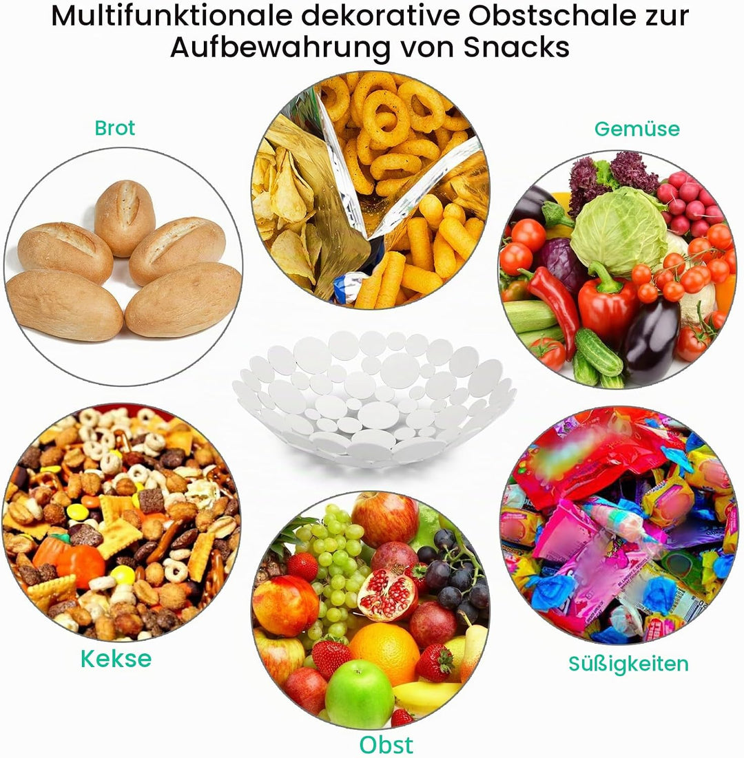 Rund Weiss Obstschale aus Eisen Modern Obstkorb Brotkorb Dekoschale Aufbewahrung für Brot Obst Gemüs
