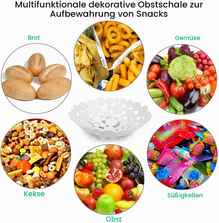 Rund Weiss Obstschale aus Eisen Modern Obstkorb Brotkorb Dekoschale Aufbewahrung für Brot Obst Gemüs