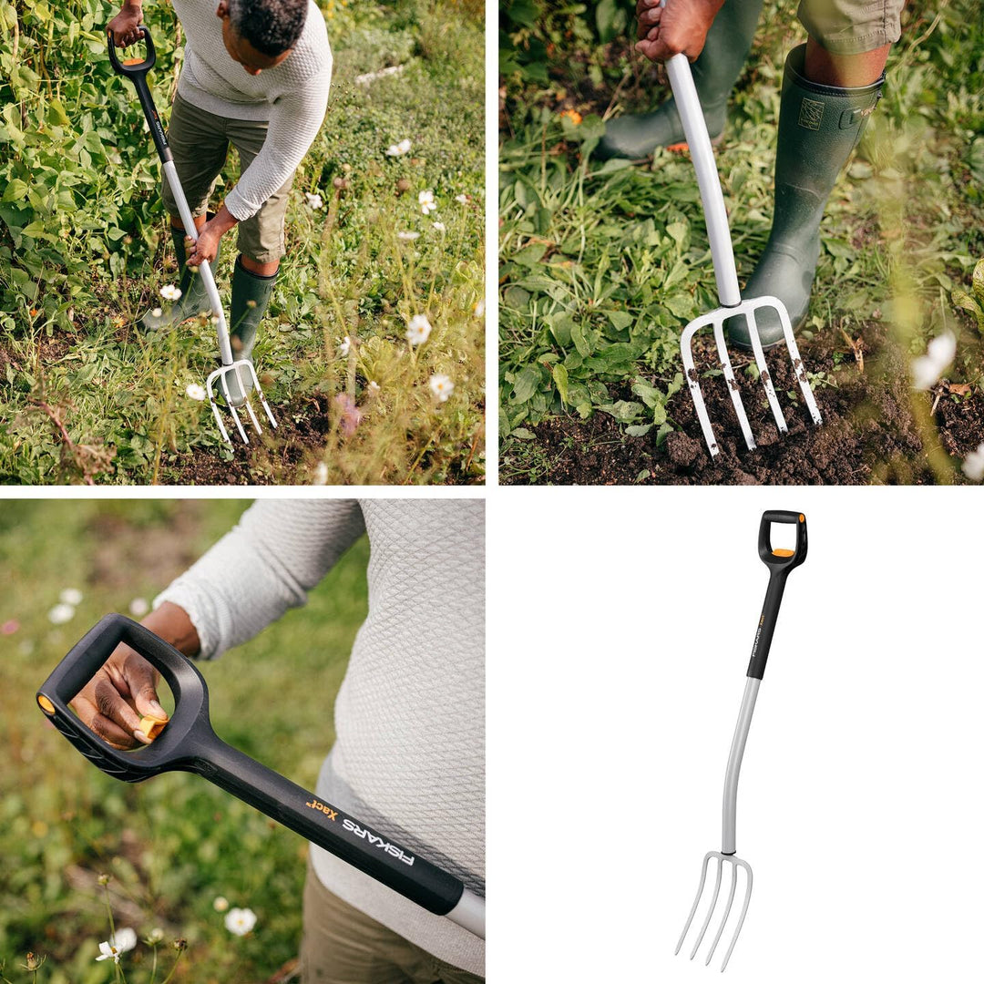 Fiskars Teleskop-Spatengabel für Harte, steinige Böden, Mit 4 Zinken | Länge 1,10 m bis 1,30 m, Hoch