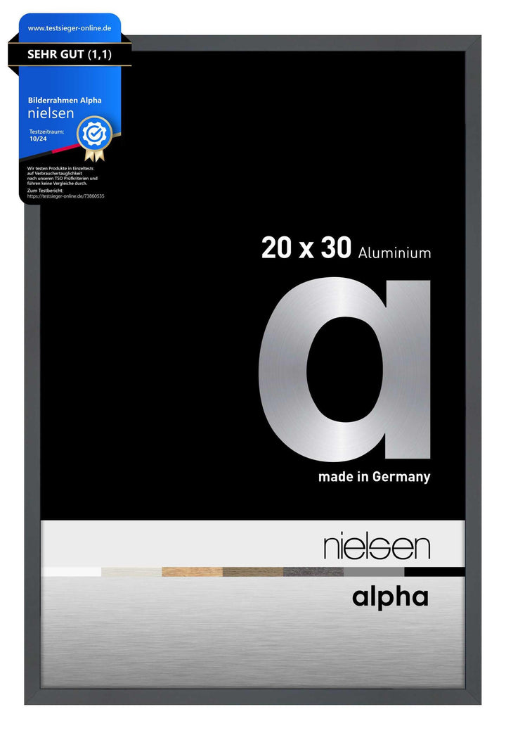 nielsen Aluminium Bilderrahmen Alpha, 20x30 cm, Dunkelgrau Glanz Dunkelgrau Glanz 20 x 30 cm, Dunkel