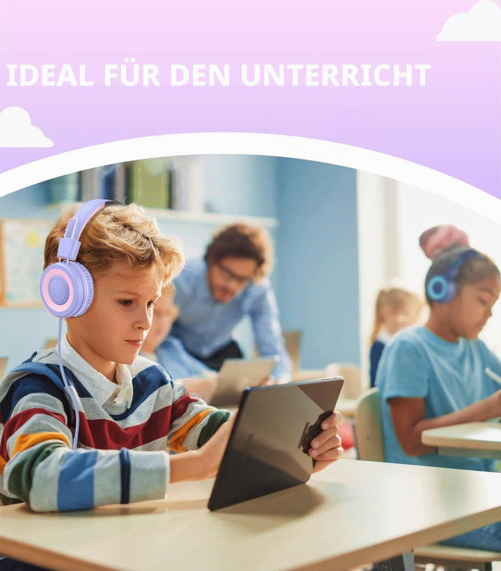 Upgrade USB Typ C Kinder Kopfhörer für die Schule, 94 dB sichere Lautstärke begrenzt, HD-Stereo-Soun
