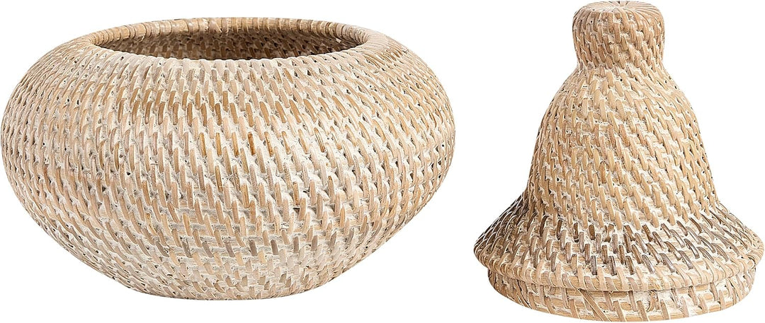 Rattankorb bemalt, mit Deckel und Griff 25 cm Aufbewahrung natur Bila