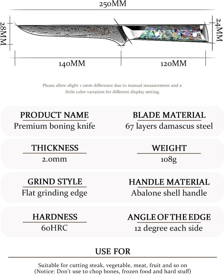 Damast Ausbeinmesser,FANTECK 14cm Filetiermesser Fisch aus VG-10 67 Lagen Damaststahl, Scharf Fischm