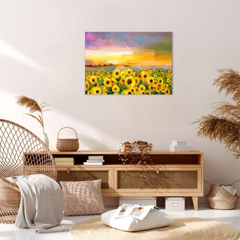 Bilder auf Leinwand Sonnenblumen Blume Leinwandbild mit Rahmen 70x50cm Wandbilder Dekoration Wohnzim