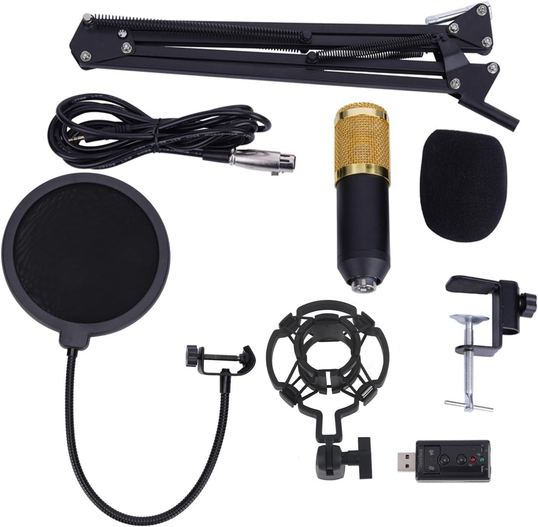 Profi Studio Kondensator Mikrofon Set, Micro mit Arm Ständer Filter Foam Kit USB Adapter Mikrofon Se