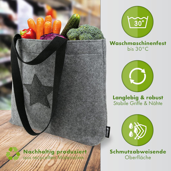 Tebewo verschliessbare Filztasche - praktische Einkaufstasche mit Druckknopf - modische Shopping Bag