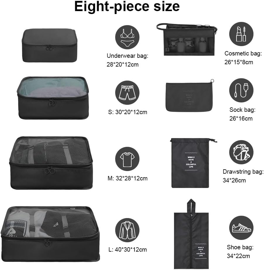 OSDUE Koffer Organizer Set 8-teilig, Packing Cubes, Wasserdichte Reise Kleidertaschen, Packtaschen f
