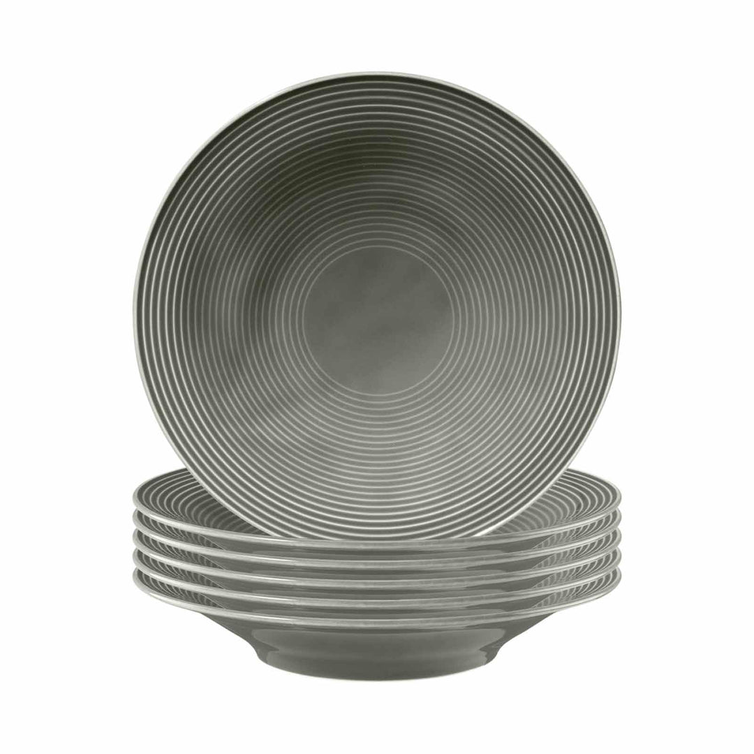 Seltmann Weiden Beat Color Glaze Suppenteller 6er Set, ø 22,5 cm, Tiefer runder Teller mit Rillenrel