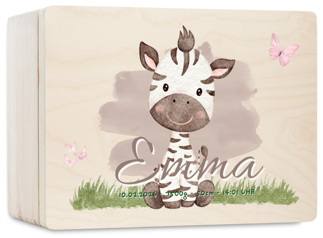 Pinus Personalisierte Erinnerungskiste aus Holz - 40x30x13,5 cm Geschenkbox mit Text zur Geburt, Tau