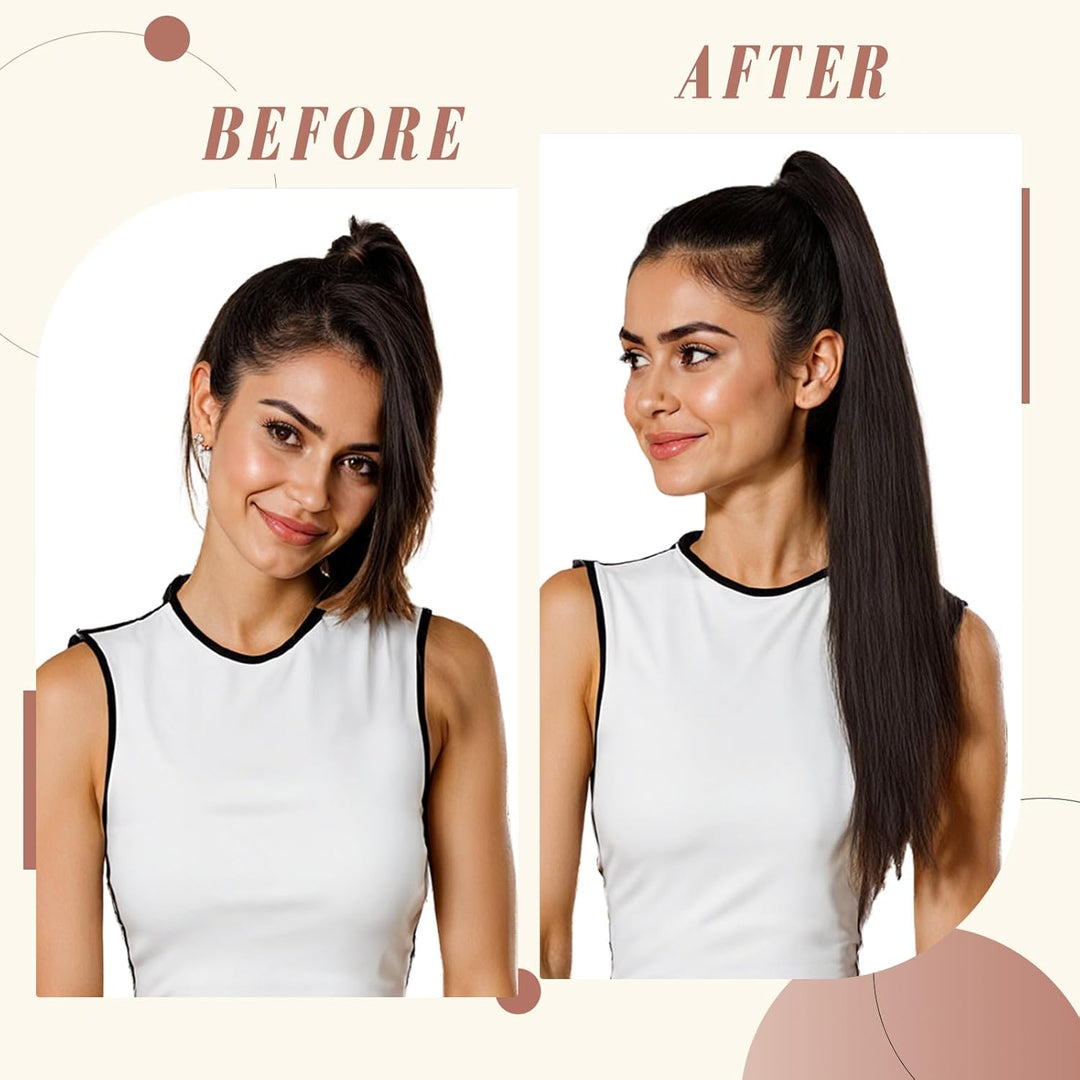 Elailite Ponytail Extension Echthaar #2 Dunkelbraun, Haarverlängerung Zopf Haarzopf Pferdeschwanz Ha