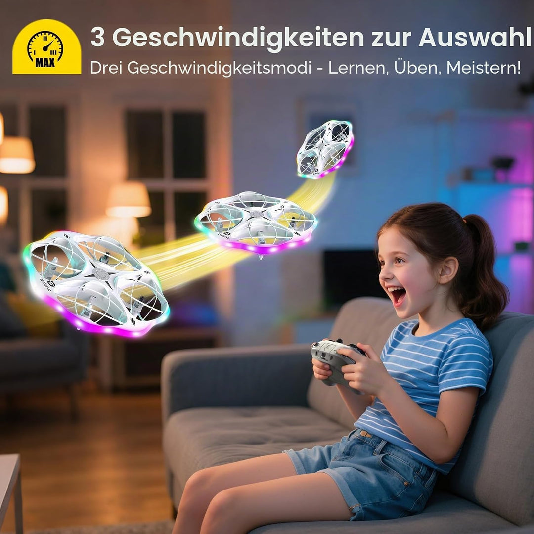 DEERC D13 Mini-Drohne für Kinder mit Hindernissvermeidung, 6 LED-Modi, kleines einfaches UFO-Spielze