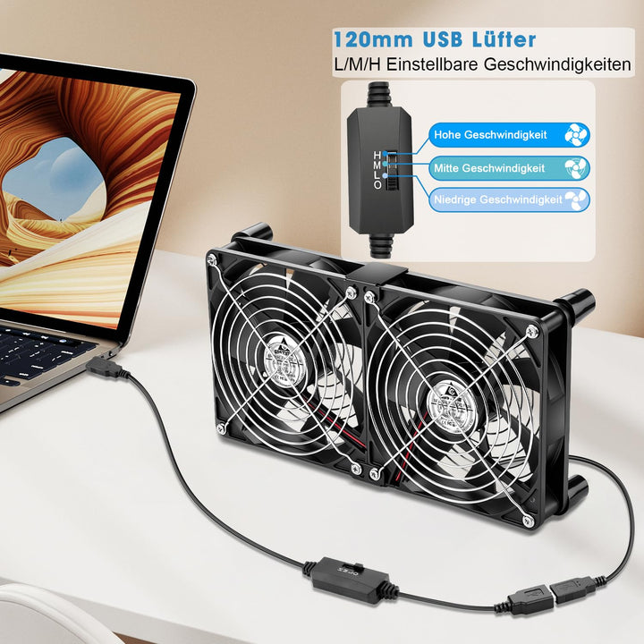 GDSTIME 120mm USB Lüfter 120 x 25mm Gehäuselüfter USB 120mm PC Lüfter 1500 U/min Bürstenloser Lüfter