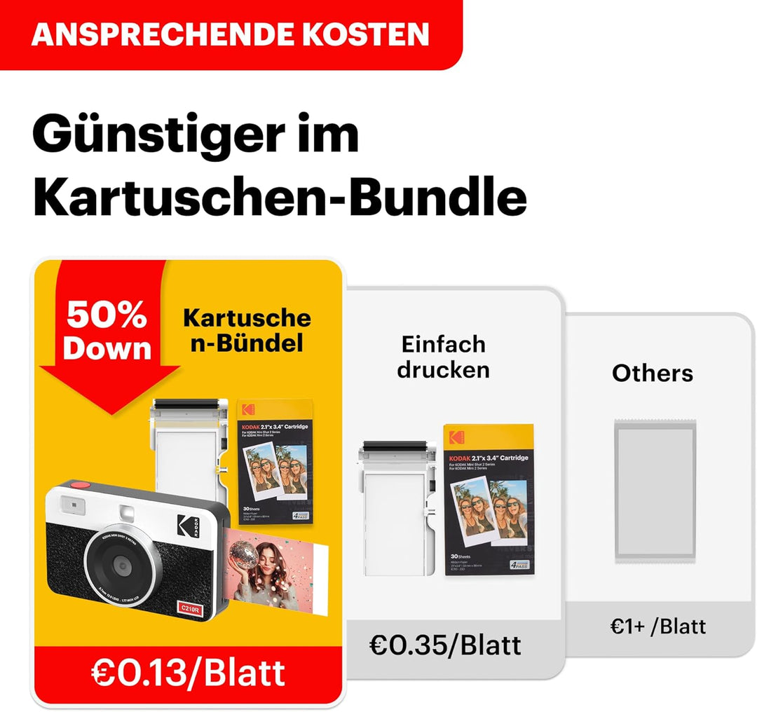 Kodak Mini Shot 2 Retro 4PASS Sofortkamera und trag printer 2-in-1, 5,3×8,6 Zentimeter Sofortdrucke,