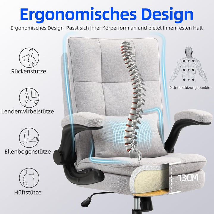 Asukale Bürostuhl Ergonomisch [TESTSIEGER] Schreibtischstuhl | Atmungsaktiver Stoff & Hohe Rückenleh