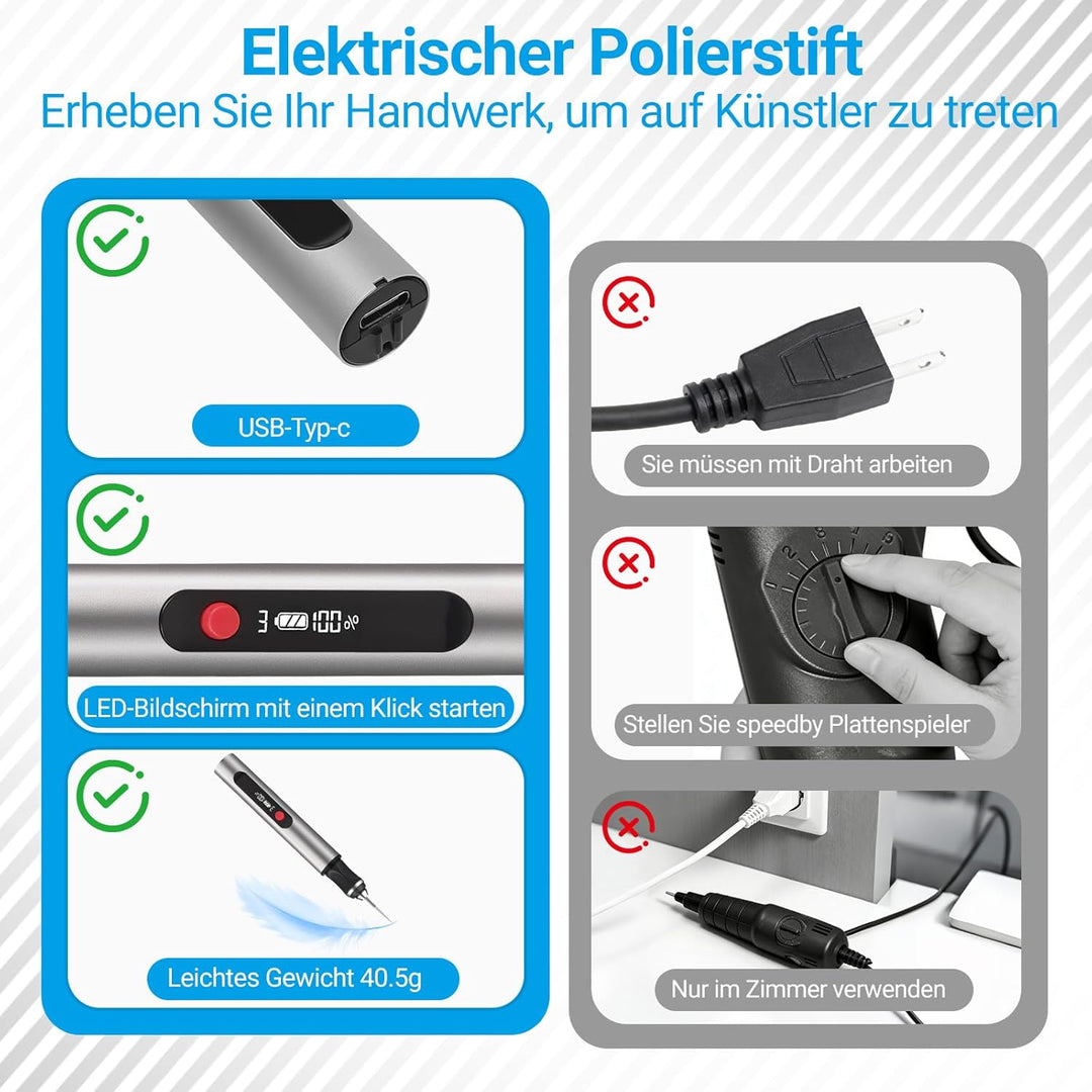 Gravierstift – Kabelloser elektrischer Gravur Stift mit 30 Bits, tragbarer Gravierstift für über 50