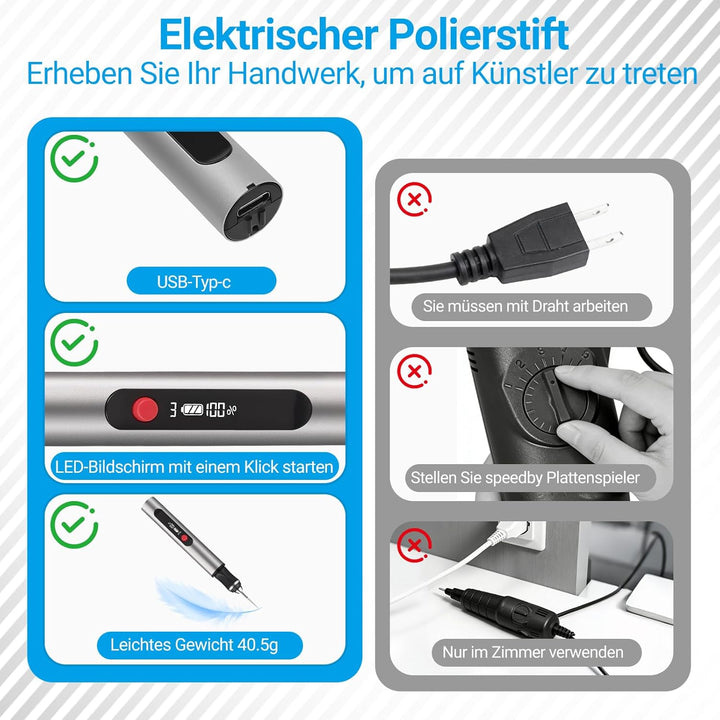 Gravierstift – Kabelloser elektrischer Gravur Stift mit 30 Bits, tragbarer Gravierstift für über 50