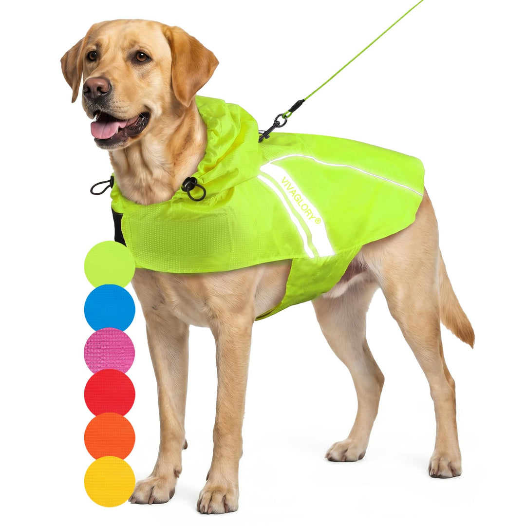 VIVAGLORY Hunderegenmantel für grosse Hunde, leicht an- und ausziehbare Regenbekleidung, reflektiere