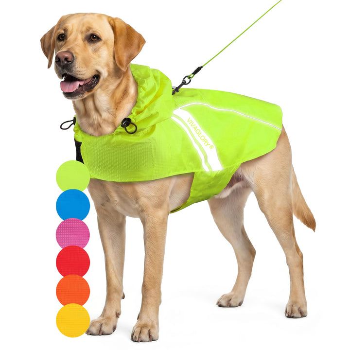 VIVAGLORY Hunderegenmantel für grosse Hunde, leicht an- und ausziehbare Regenbekleidung, reflektiere