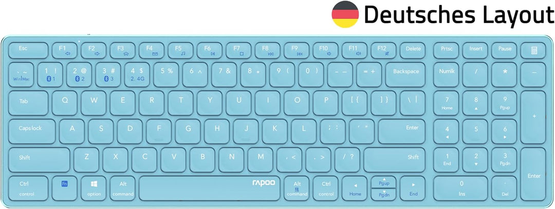 Rapoo E9700M kabellose Tastatur Wireless Keyboard wiederaufladbarer Akku flaches Aluminium Design DE