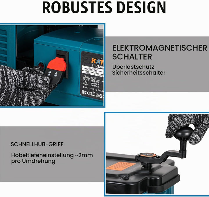 KATSU Tools Dickenhobelmaschine 330mm 1850W Dickenhobel Elektrischer Hobel Holzbearbeitung Multifunk