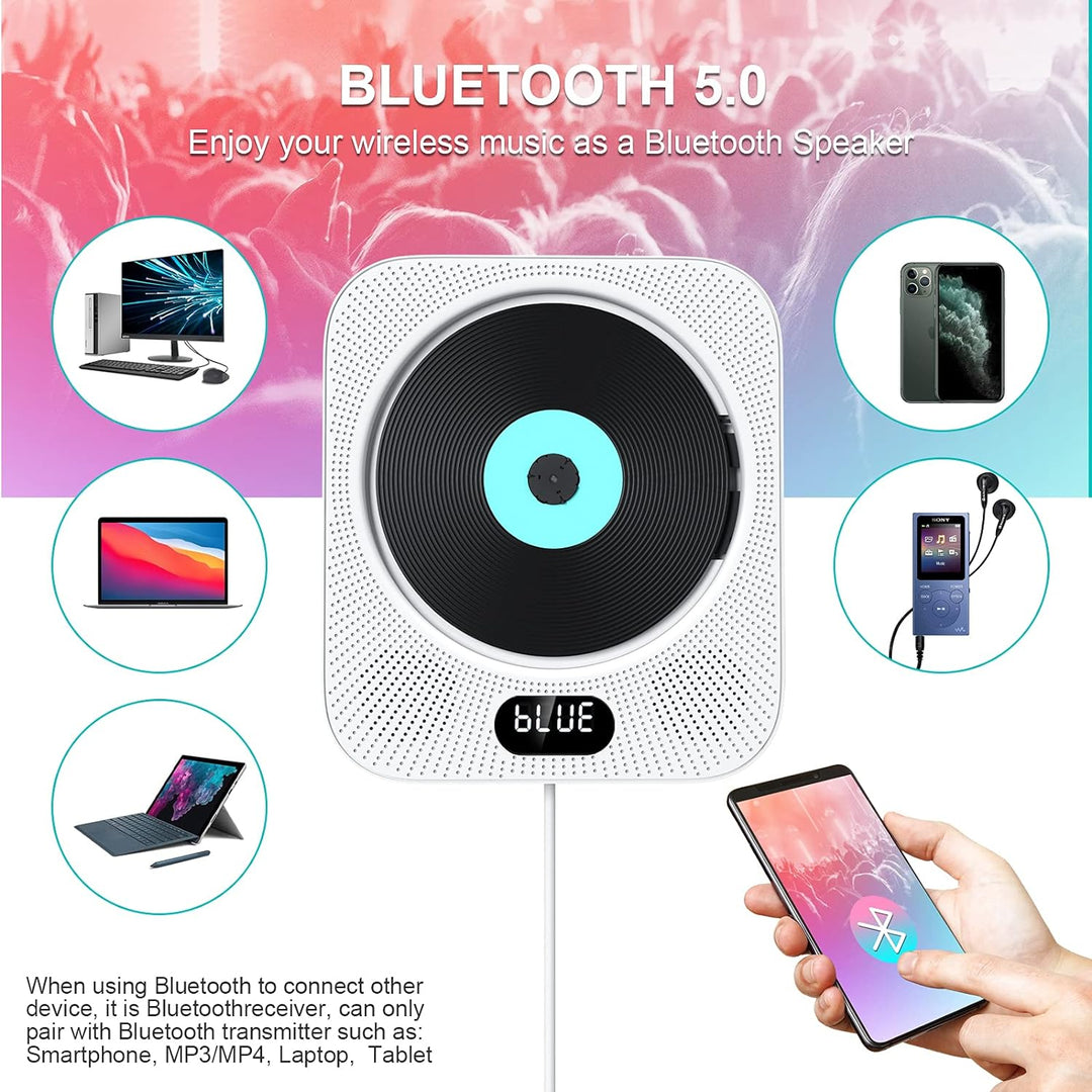 CD Player Wandmontage Bluetooth, Gueray Tragbarer CD Player HiFi Lautsprecher Fernbedienung LED-Disp