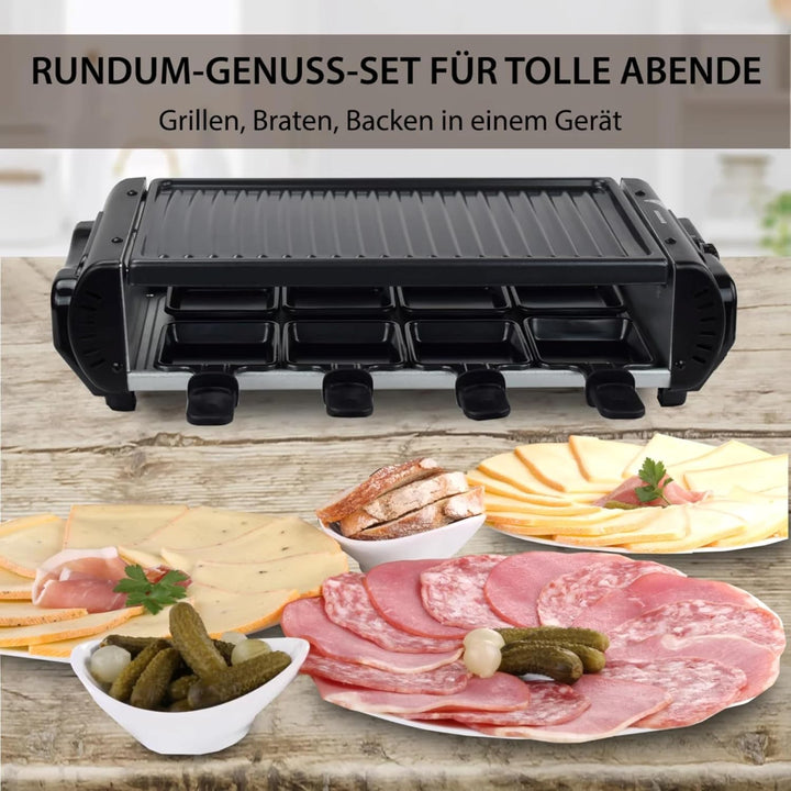 Syntrox Raclette Grill 8 Personen Liestal 1200W, 4-in-1 mit 4 Wechselplatten: Heisser Stein + Grillp