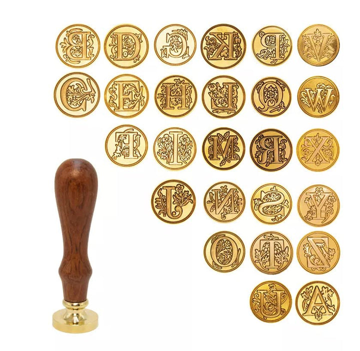 JasCherry Wachs Siegel Stempel Set, Alphabet Initialen Siegel Stempelkopf Kupfer mit 2 Holzgriff, Cl