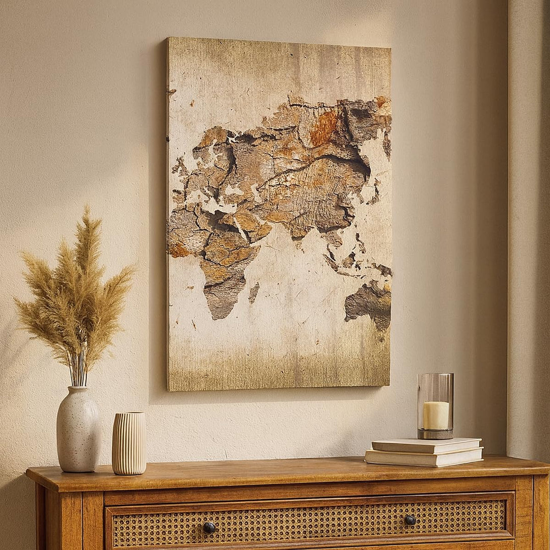 Bilder auf Leinwand 55x100cm Leinwandbild mit Rahmen Karte Welt modern Gross Wanddeko Bild Schlafzim