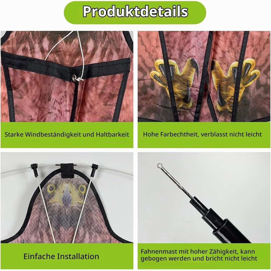 Flyonte Vogelschutz-Teleskop-Vogelscheuchen-Stil A-Drachen mit 4m ausziehbarer Stange Vogelabwehr-Dr
