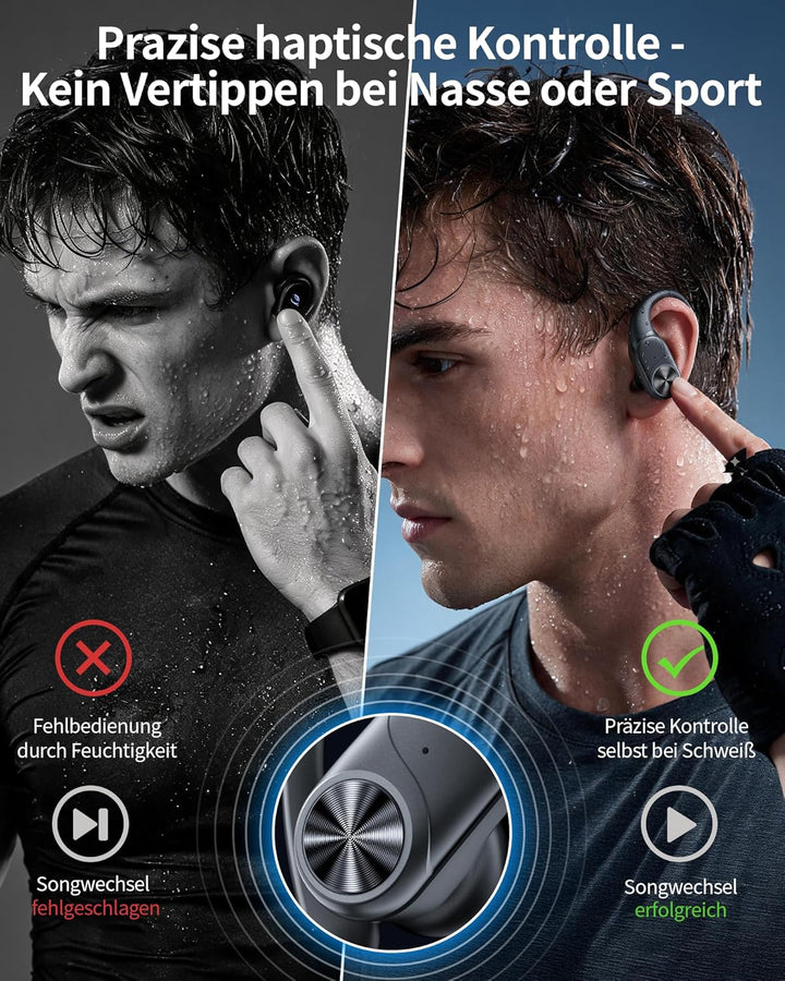 Kabellose Bluetooth Kopfhörer Sport 5.3, 80h Laufzeit, Doppel LED Akkuanzeige, IPX7 Wasserdicht, 13m