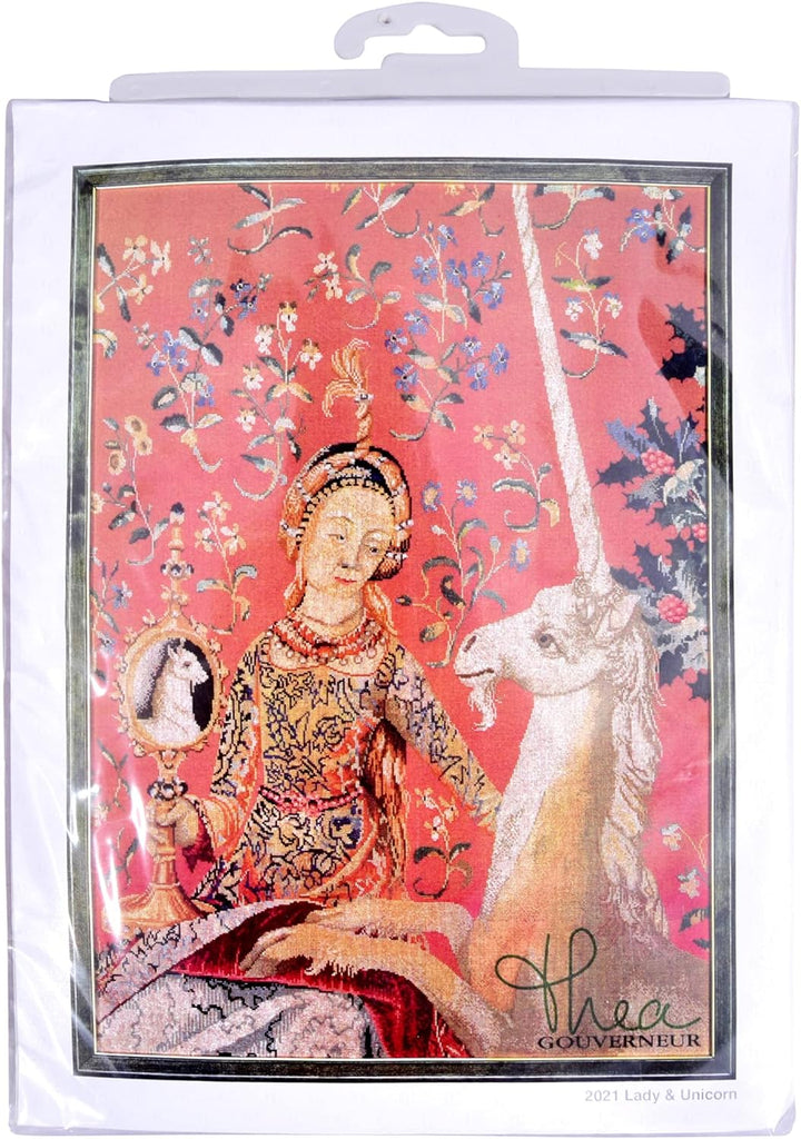 Thea Gouverneur - Kreuzstich-Set - Dame & Einhorn - Jobelan - 27 Count - Für Erwachsene - 2021, Dame