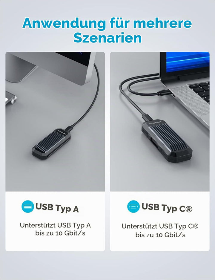 GRAUGEAR | M.2 NVMe &amp; NGFF SSD-Gehäuse | RTL9210B für alle M.2 Länge 2280, 2260, 2242, 2230 | USB 3.
