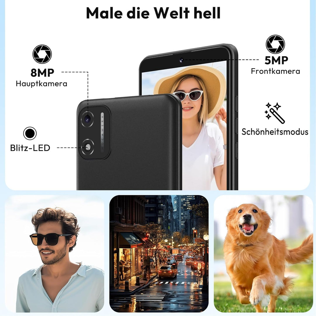 XGODY X32 Handy Ohne Vertrag, 5,5 Zoll Günstig Smartphone 2GB+16GB 128GB Erweiterbar, Octa-Core,Andr