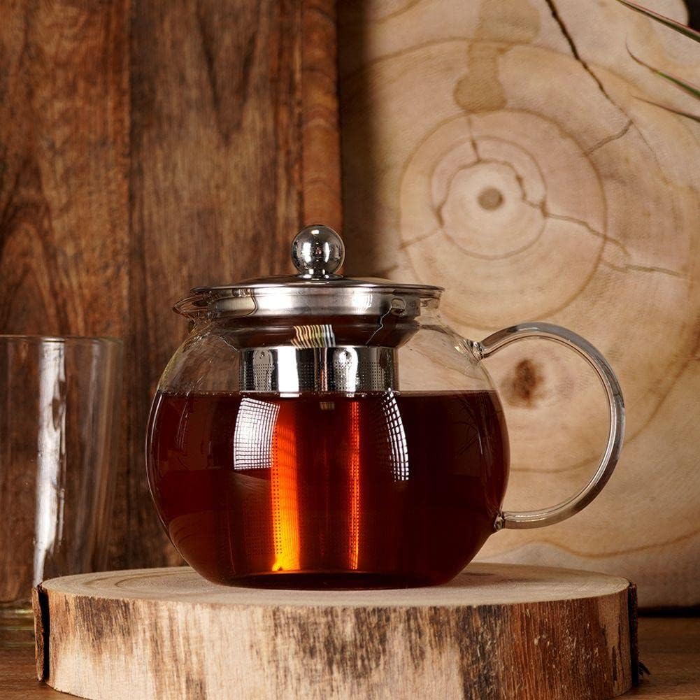 Orion Teekanne Glas Borosilikatglas Hitzebeständig mit Edelstahl Abnehmbare Siebeinsatz Teesieb und