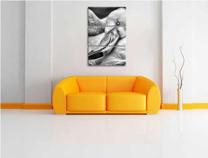Pixxprint schöner Flamingo als Leinwandbild/Grösse: 3 Teilig (120x80) cm/Wandbild/Kunstdruck/fertig