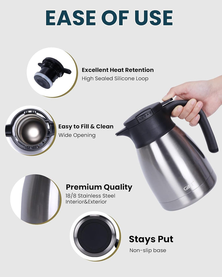GiNT Thermo-Kaffeekaraffe, isolierte Edelstahl-Kaffeekaraffen zum Warmhalten/doppelwandige Vakuum-Ka