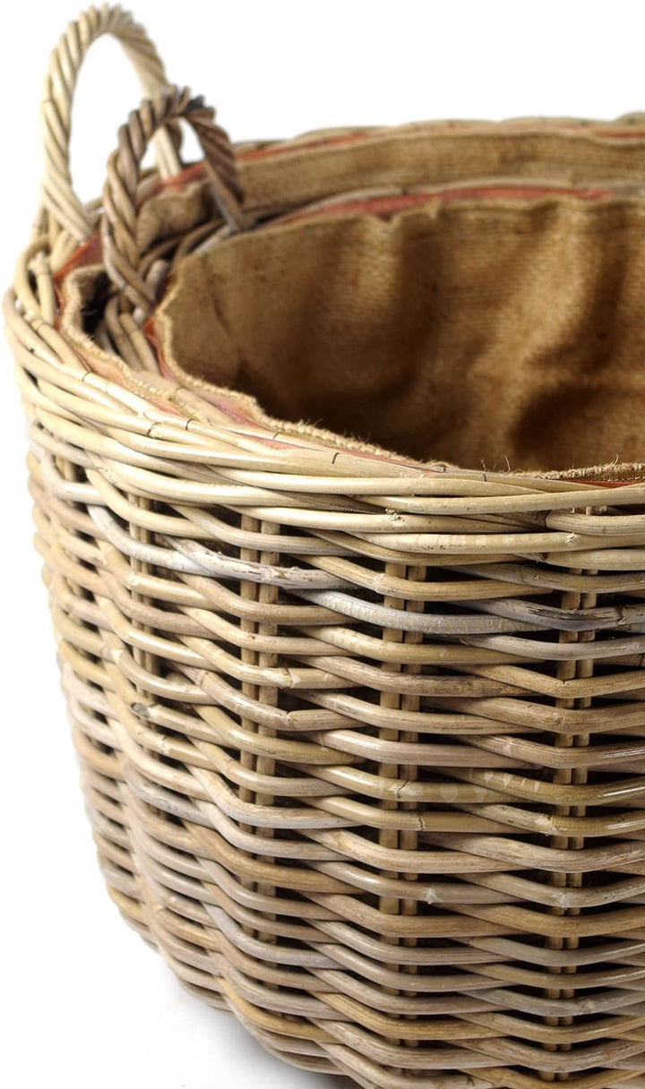 Kobolo Holztrage Holzkorb für Kaminholz Kaminholzkorb - rund, grau - Rattan - 2er Set