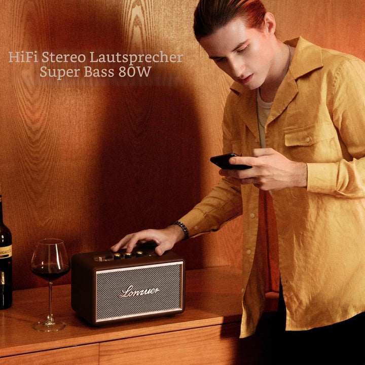 Retro-Bluetooth-Lautsprecher aus Holz, tragbar, kabellos, 10000 mAh, mit TWS-Stereo, AUX/SD-Eingang,