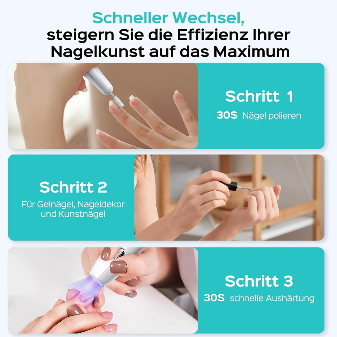 COSLUS Professionell Nagelfräser Kabellos Tragbar: Elektrische Nagelfeile Stufenlos mit Licht für Ge