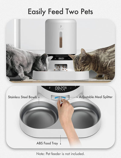 PETLIBRO Haustiernahrung Splitter mit Edelstahlnäpfen, Automatischer Katzenfutterspender für Zwei Ka