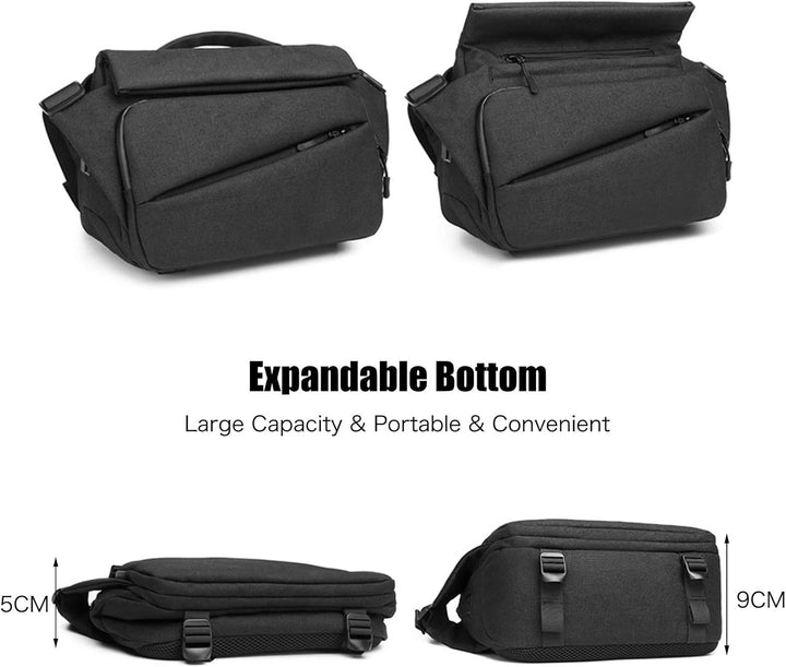 FANDARE Männer Umhängetasche Erweiterbar Schultertasche mit USB-Ladeanschluss Herren Messenger Bag C