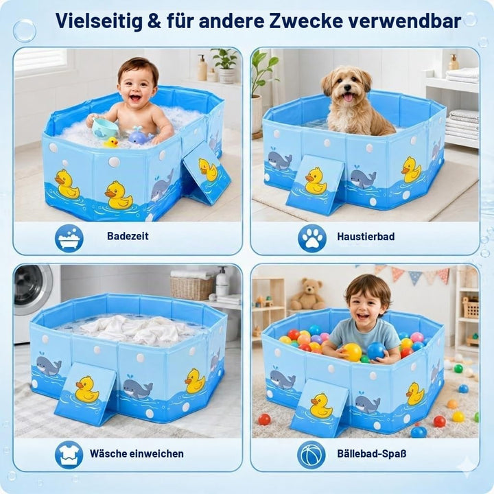 Faltbare Badewanne für Kinder, Tragbare Reise Baby Säugling mit Dreieckige Stütze und Ablassschraube