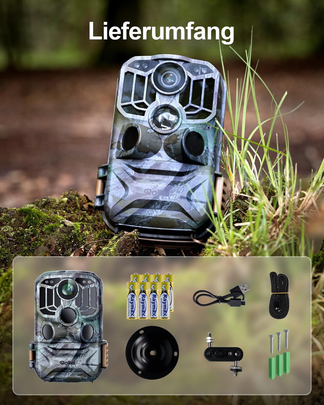 Rollei Wildkamera 4K WiFi - 48 MP Fotos & 4K Video, Nachtsicht, Bewegungserkennung, 2" TFT-LCD Displ