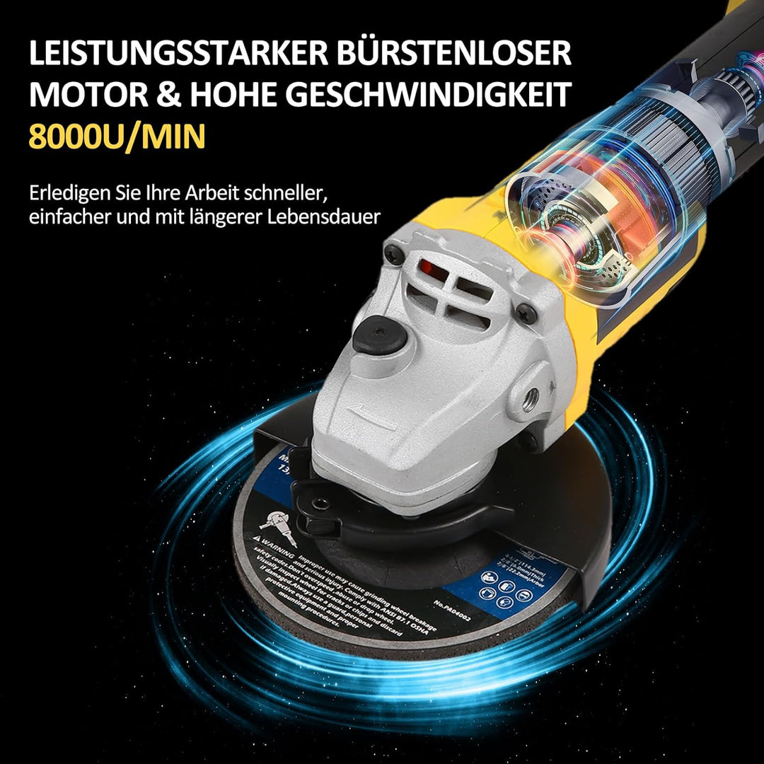 Akku Winkelschleifer, Hancaner Akku Flex 20V/4 Ah Trennschleifer mit 6 Trennscheiben 115 mm mit Bürs