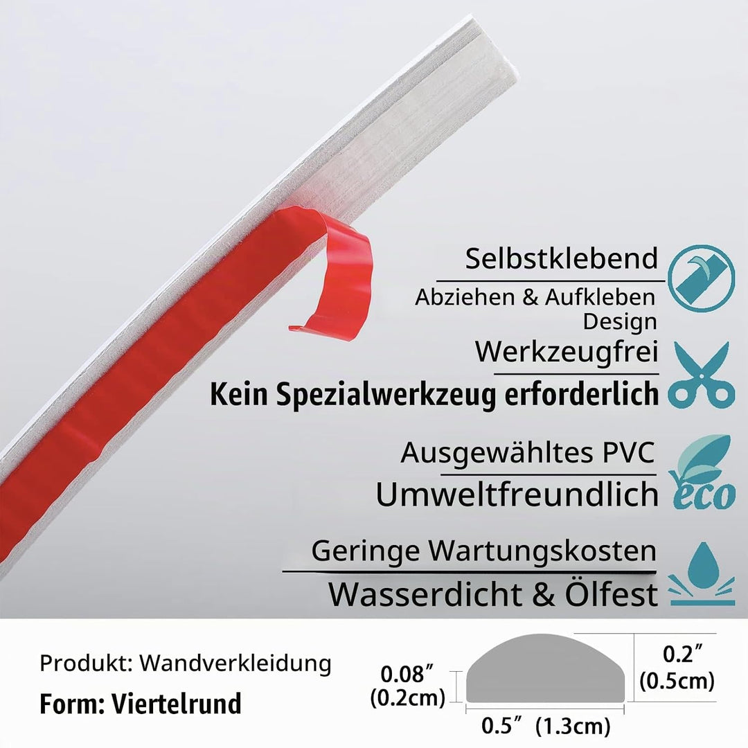Flexible Zierleiste Selbstklebend | Weiss Deckenleisten für Boden, Aufkantung, Fliesenkante und Ecke