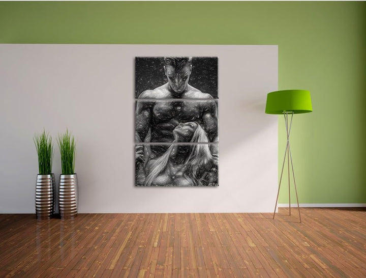 Pixxprint Sexy Frau mit tätowiertem Mann als Leinwandbild/Grösse: 3 Teilig (120x80) cm/Wandbild/Kuns