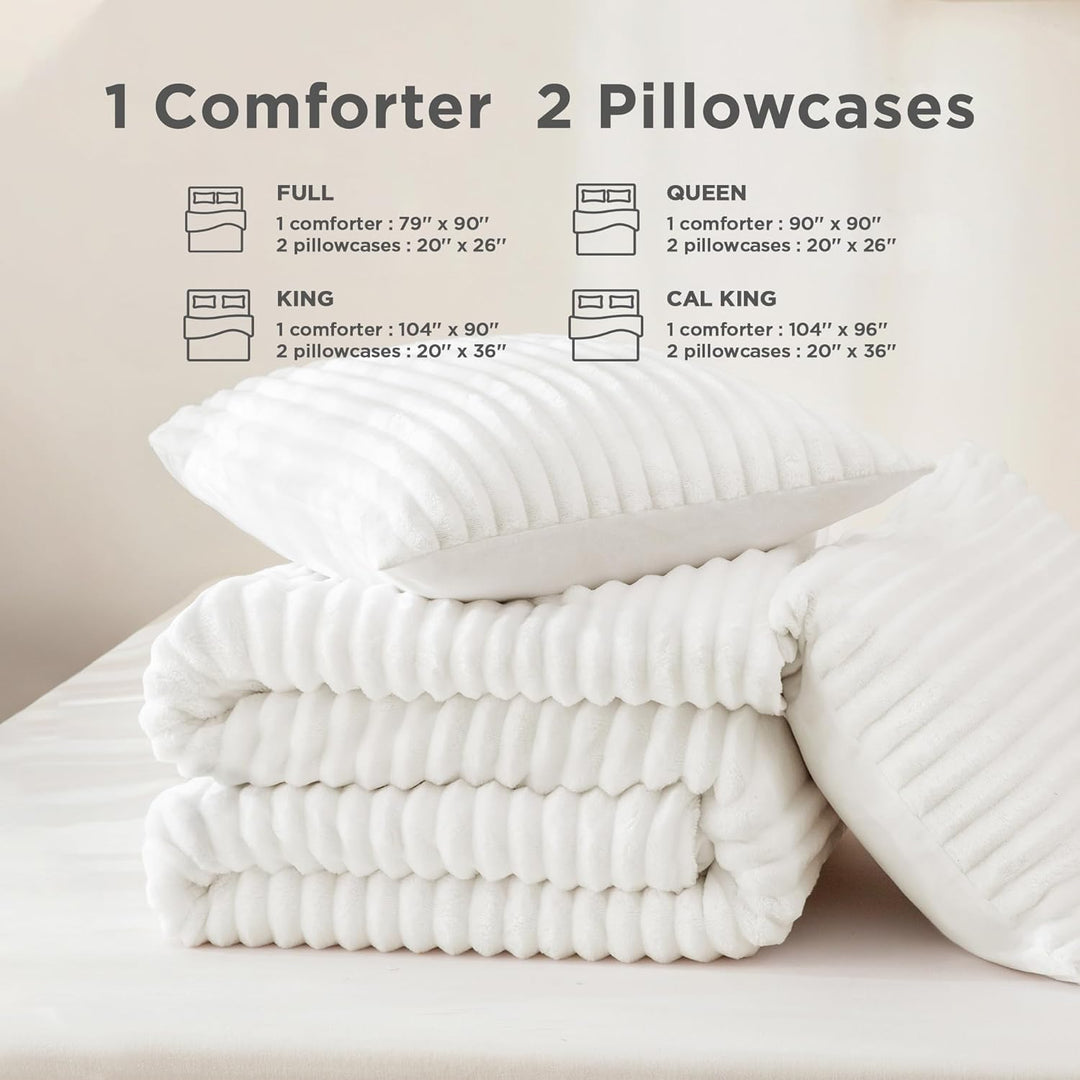 Andency Fleece-Bettwäsche-Set für King-Size-Betten, 3-teilig, weiss, für King-Size-Bett, weich, warm