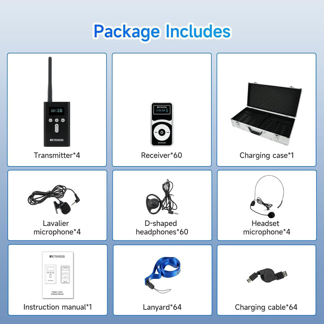 Retekess T130P (T130 3rd) Kabelloses Tour Guide System, Verbesserte Geräuschreduzierung, 160m, Typ-C